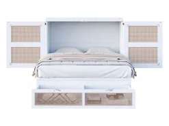 ModernLuxe Cama abatible 140x200 cm - con cajones - en madera maciza - con somier de láminas - (colchón no incluido) Blanco Sale