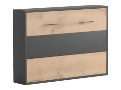 Vente-unique Cama Abatible|Cama abatible 140x200 cm apertura horizontal antracita natural + colchón - MALINA II