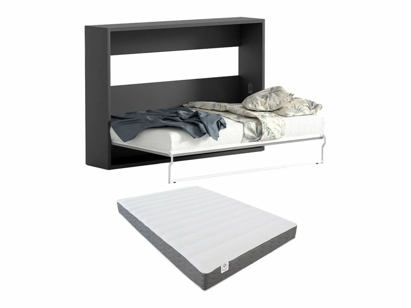Vente-unique Cama Abatible|Cama abatible 140x200 cm apertura horizontal antracita natural + colchón - MALINA II