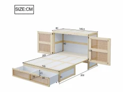 Hauss Spole Cama Abatible|Cama abatible 140x200 cm con somier y 2 cajones - Natural claro