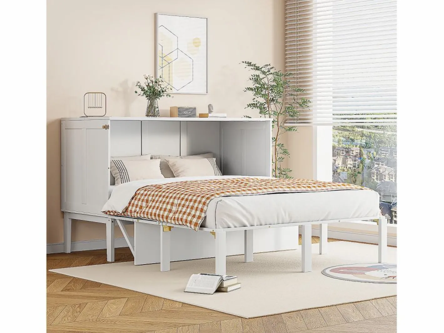 Hauss Spole Cama Abatible|Cama abatible 140x200 cm, con somier - Cama niño/adulto - Madera blanca