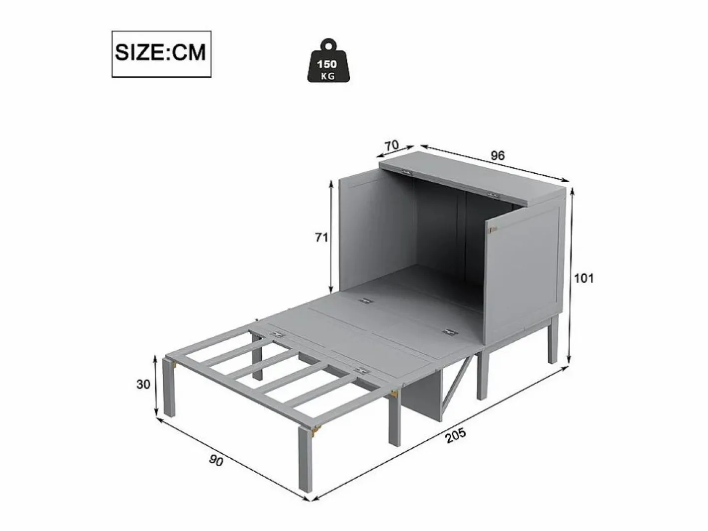 DripeX Cama Abatible|Cama abatible 90x200 cm en madera - Con somier de láminas - Carga máx. 150 kg -