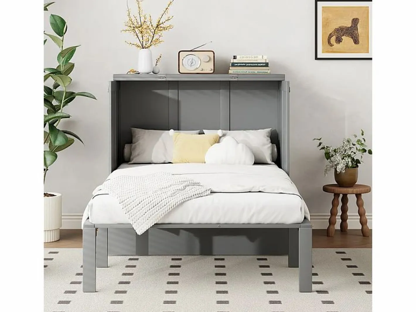 DripeX Cama Abatible|Cama abatible 90x200 cm en madera - Con somier de láminas - Carga máx. 150 kg -
