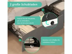 DripeX Cama Con Canapé|Cama Con Almacenaje|Cama acolchada 90x200 cm con 2 cajones, LED + Enchufes USB + Type C, Tela de lino - (sin colchón)