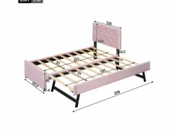 Hauss Spole Cama Nido|Cama acolchada 90x200 cm en terciopelo con cama nido 90x190 cm, somier de lamas, cama infantil , sin colchón
