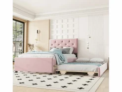 Hauss Spole Cama Nido|Cama acolchada 90x200 cm en terciopelo con cama nido 90x190 cm, somier de lamas, cama infantil , sin colchón