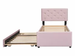 Hauss Spole Cama Nido|Cama acolchada 90x200 cm en terciopelo con cama nido 90x190 cm, somier de lamas, cama infantil , sin colchón