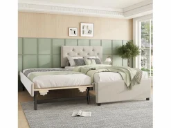 Hauss Spole Cama acolchada 90x200 cm en terciopelo con cama nido 90x190 cm, somier de lamas, cama infantil , sin colchón Beige New