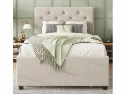 Hauss Spole Cama acolchada 90x200 cm en terciopelo con cama nido 90x190 cm, somier de lamas, cama infantil , sin colchón Beige New