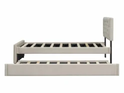 Hauss Spole Cama acolchada 90x200 cm en terciopelo con cama nido 90x190 cm, somier de lamas, cama infantil , sin colchón Beige New