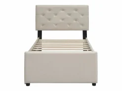 Hauss Spole Cama acolchada 90x200 cm en terciopelo con cama nido 90x190 cm, somier de lamas, cama infantil , sin colchón Beige New