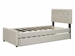 Hauss Spole Cama acolchada 90x200 cm en terciopelo con cama nido 90x190 cm, somier de lamas, cama infantil , sin colchón Beige New
