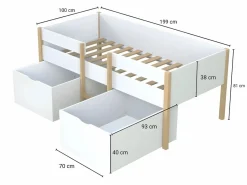 Vente-unique Cama Con Almacenaje|Cama alta 2 cajones 90 x 190 cm y roble SISSY