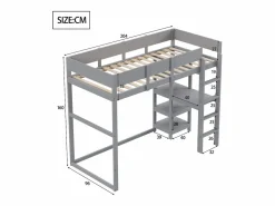 ModernLuxe Cama alta 90 x 200 cm - con escalera - con estantes de almacenamiento - madera maciza - con somier de láminas - (colchón no incluido) Gris Online