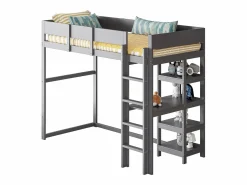 ModernLuxe Cama alta 90 x 200 cm - con escalera - con estantes de almacenamiento - madera maciza - con somier de láminas - (colchón no incluido) Gris Online