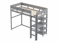 ModernLuxe Cama alta 90 x 200 cm - con escalera - con estantes de almacenamiento - madera maciza - con somier de láminas - (colchón no incluido) Gris Online