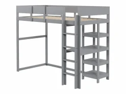 ModernLuxe Cama alta 90 x 200 cm - con escalera - con estantes de almacenamiento - madera maciza - con somier de láminas - (colchón no incluido) Gris Online