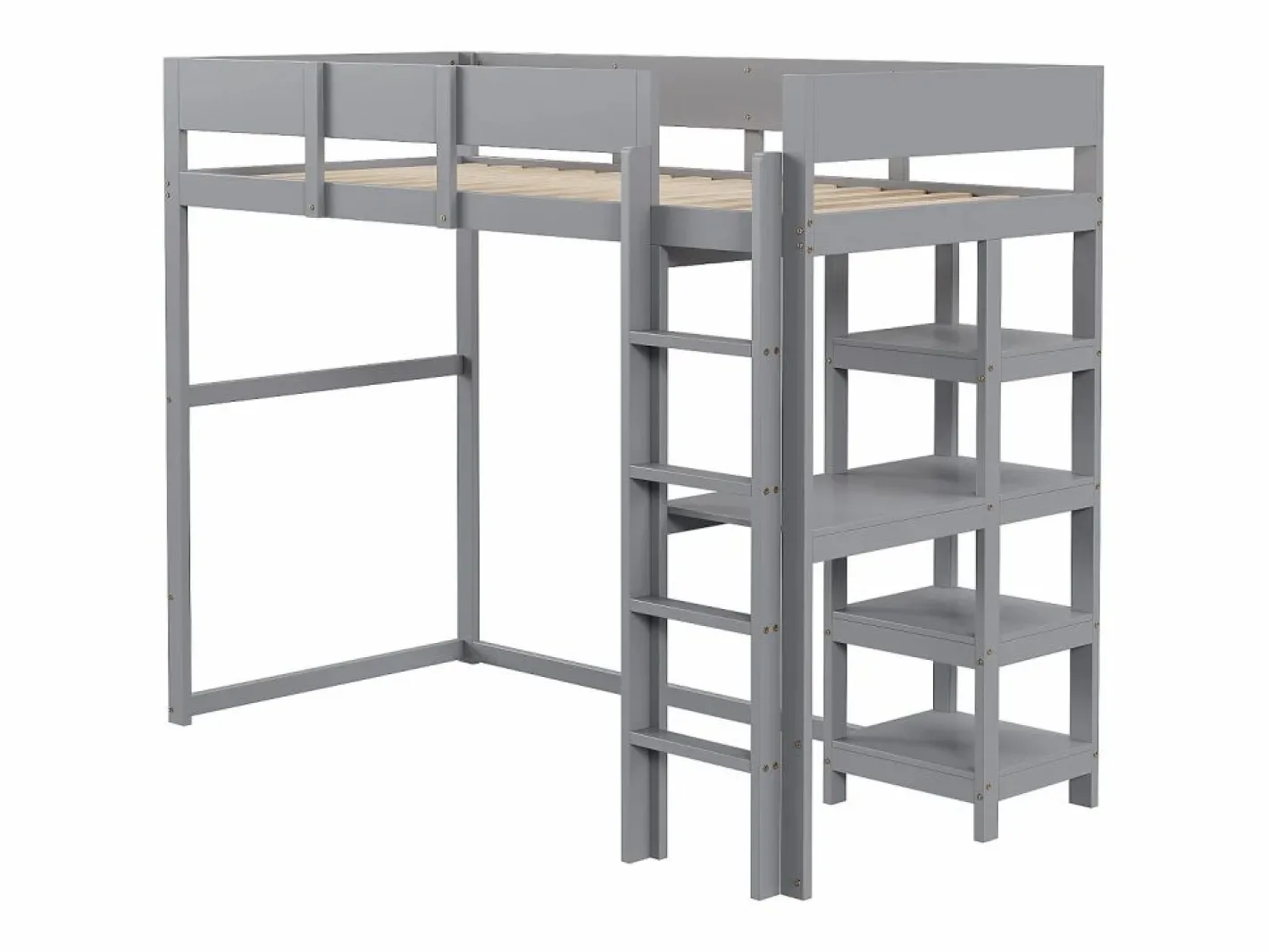 ModernLuxe Cama alta 90 x 200 cm - con escalera - con estantes de almacenamiento - madera maciza - con somier de láminas - (colchón no incluido) Gris Online
