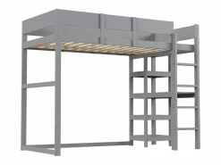 ModernLuxe Cama alta 90 x 200 cm - con escalera - con estantes de almacenamiento - madera maciza - con somier de láminas - (colchón no incluido) Gris Online
