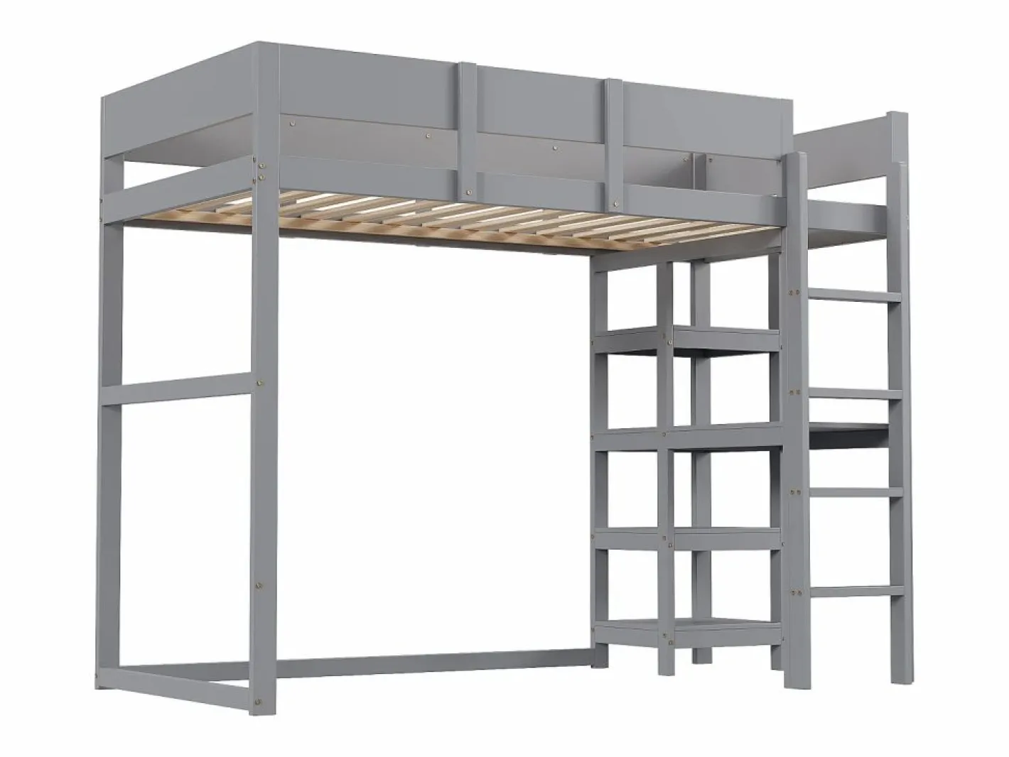 ModernLuxe Cama alta 90 x 200 cm - con escalera - con estantes de almacenamiento - madera maciza - con somier de láminas - (colchón no incluido) Gris Online