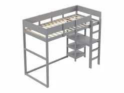 ModernLuxe Cama alta 90 x 200 cm - con escalera - con estantes de almacenamiento - madera maciza - con somier de láminas - (colchón no incluido) Gris Online