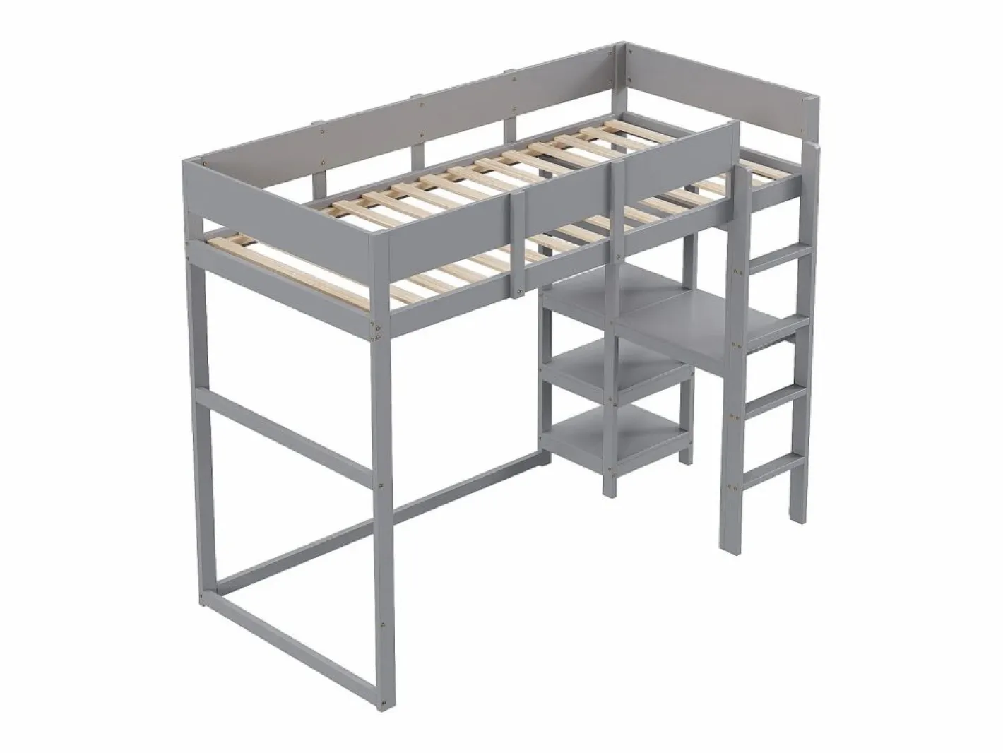 ModernLuxe Cama alta 90 x 200 cm - con escalera - con estantes de almacenamiento - madera maciza - con somier de láminas - (colchón no incluido) Gris Online