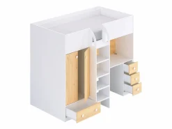 Vente-unique Cama Alta|Cama Infantil|Cama alta 90 x 190 cm con armario y escritorio en color blanco y natural - CINAMO