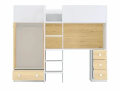 Vente-unique Cama Alta|Cama Infantil|Cama alta 90 x 190 cm con armario y escritorio en color blanco y natural - CINAMO