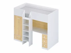 Vente-unique Cama Alta|Cama Infantil|Cama alta 90 x 190 cm con armario y escritorio en color blanco y natural - CINAMO