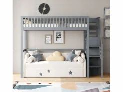 Merax Cama alta 90 x 200 cm con armario y escalera - Madera maciza + contrachapado + MDF - (Sin colchón) Gris Online