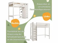 Merax Cama alta 90 x 200 cm con armario y 6 estantes - Tablero de partículas + MDF - (sin colchón) Blanco Best