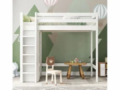 Merax Cama alta 90 x 200 cm con armario y 6 estantes - Tablero de partículas + MDF - (sin colchón) Blanco Best