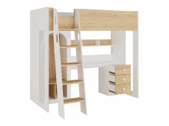 cama alta 90 x 190 cm con armario y escritorio color natural y blanco - ALVENOU^Vente-unique Online