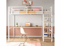 Merax Cama Alta|Cama alta 90 x 200 cm con escritorio y estantes de almacenaje - Metal y MDF - para niños -