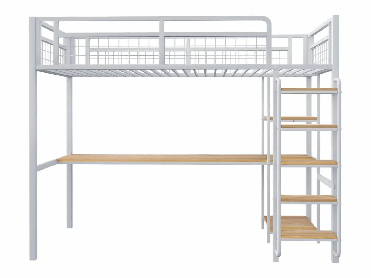 Merax Cama Alta|Cama alta 90 x 200 cm con escritorio y estantes de almacenaje - Metal y MDF - para niños -