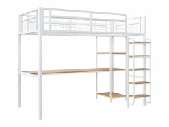 Merax Cama Alta|Cama alta 90 x 200 cm con escritorio y estantes de almacenaje - Metal y MDF - para niños -
