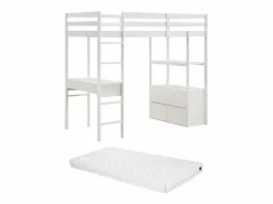 Vente-unique Cama Alta|Cama alta 90 x 190 cm con escritorio y almacenamiento pino y MDF + colchón - KALIZI