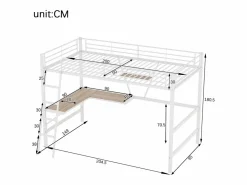 Merax Cama Alta|Cama alta 90 x 200 cm con escritorio en L y estante - Metal + MDF - Somier de láminas - Natural (sin colchón)