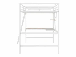 Merax Cama Alta|Cama alta 90 x 200 cm con escritorio en L y estante - Metal + MDF - Somier de láminas - Natural (sin colchón)