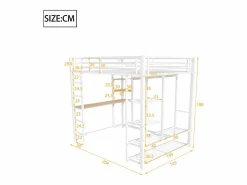 Merax Cama alta 140 x 200 cm con escritorio y estantes de almacenamiento - metal - somier de láminas - (sin colchón) Blanco Hot