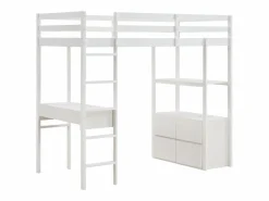 Vente-unique Cama Alta|Cama alta 90 x 190 cm con escritorio y almacenamiento pino y MDF - KALIZI