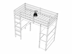 Vente-unique Cama Alta|Cama alta 90 x 190 cm con escritorio y almacenamiento pino y MDF - KALIZI