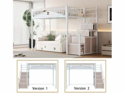 Cama alta 90 x 200 cm con espacio de almacenamiento - Metal + Contrachapado + MDF - Somier de láminas -^Merax