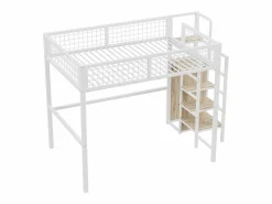 Hauss Spole Cama Alta|Cama alta 140 x 200 cm con estante y armario - Cama infantil de metal y madera - y madera clara