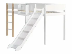 Cama alta 90 x 200 cm con tobogán y estante extraíble, pino+MDF, +natural^Merax Hot