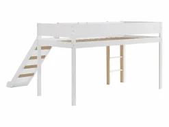 Cama alta 90 x 200 cm con tobogán y estante extraíble, pino+MDF, +natural^Merax Hot