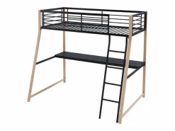 Vente-unique Cama alta 90 x 190 cm escritorio metal negro y roble MALICIA Negro / Color natural claro New