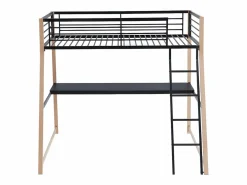 Vente-unique Cama alta 90 x 190 cm escritorio metal negro y roble MALICIA Negro / Color natural claro New