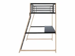 Vente-unique Cama alta 90 x 190 cm escritorio metal negro y roble MALICIA Negro / Color natural claro New