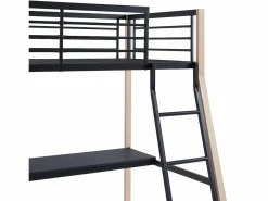 Vente-unique Cama alta 90 x 190 cm escritorio metal negro y roble MALICIA Negro / Color natural claro New